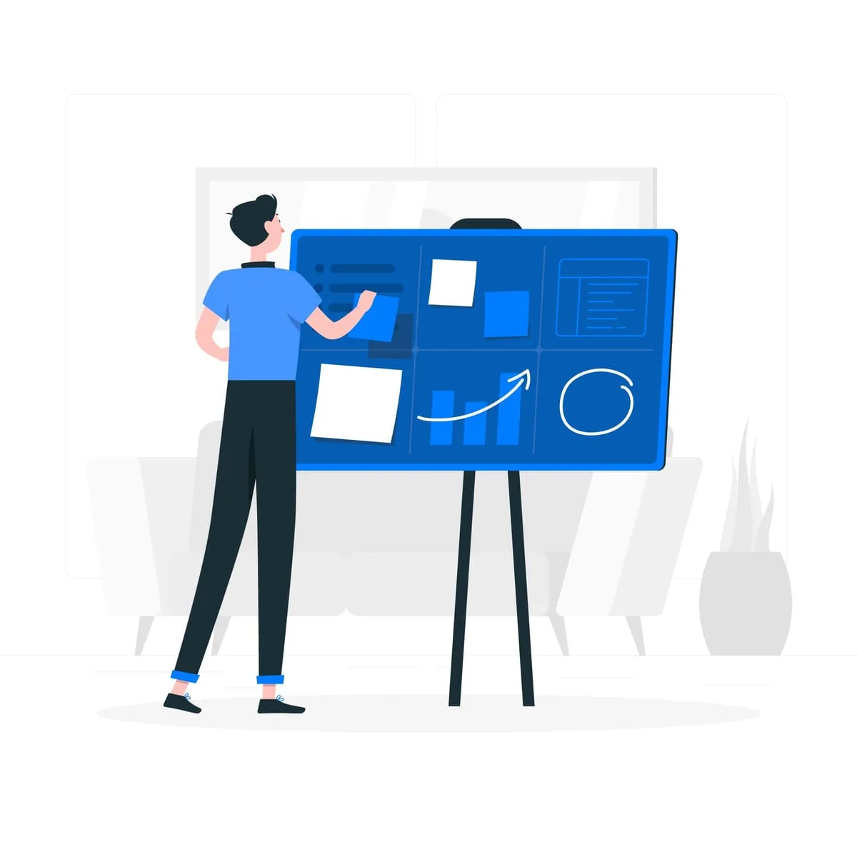 Illustration d'une personne présentant des graphiques sur un tableau